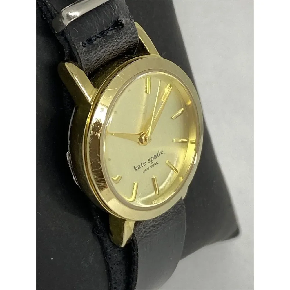 Kate Spade New York 0794 Women Black Leather Analog Gold Dial Quartz Watch XX563